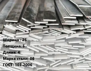 Полоса стальная 25х5 L=4 Сталь: 08 ГОСТ: 103-2006